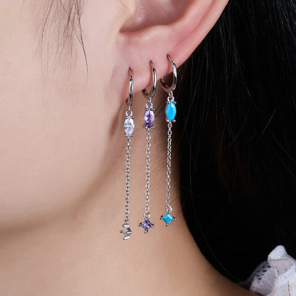 1 Pair Elegant Luxurious Shiny Water Droplets Tassel Plating Inlay Sterling Silver Turquoise Zircon 18k Gold Plated White Gold Plated Drop Earrings