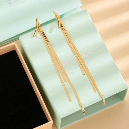 1 Pair Elegant Luxurious Simple Style Lines Plating Stainless Steel 18k Gold Plated Drop Earrings