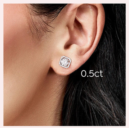 1 Pair Elegant Luxurious Simple Style Square Gra Plating Inlay Sterling Silver Moissanite Ear Studs