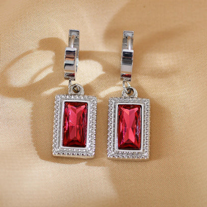 1 Pair Elegant Luxurious Simple Style Square Plating Inlay Stainless Steel Zircon Silver Plated Earrings