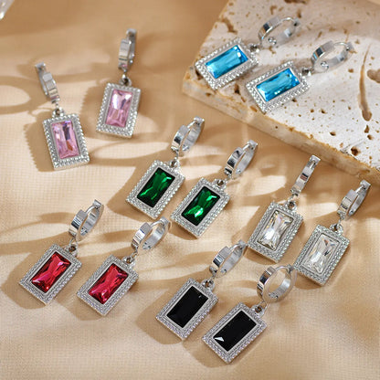 1 Pair Elegant Luxurious Simple Style Square Plating Inlay Stainless Steel Zircon Silver Plated Earrings