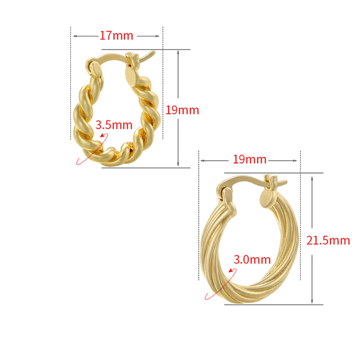 1 Pair Elegant Luxurious Simple Style Twist Plating Hollow Out Copper 18k Gold Plated Hoop Earrings