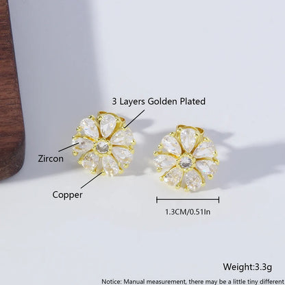 1 Pair Elegant Luxurious Simple Style Water Droplets Daisy Plating Copper 18K Gold Plated Gold Plated Ear Studs