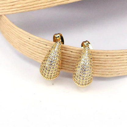 1 Pair Elegant Luxurious Simple Style Water Droplets Plating Inlay Copper Artificial Rhinestones 18k Gold Plated Ear Studs