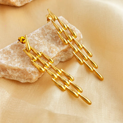 1 Pair Elegant Luxurious Solid Color Polishing Plating 304 Stainless Steel 18K Gold Plated Drop Earrings