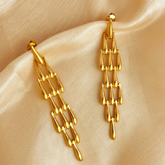 1 Pair Elegant Luxurious Solid Color Polishing Plating 304 Stainless Steel 18K Gold Plated Drop Earrings