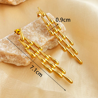 1 Pair Elegant Luxurious Solid Color Polishing Plating 304 Stainless Steel 18K Gold Plated Drop Earrings