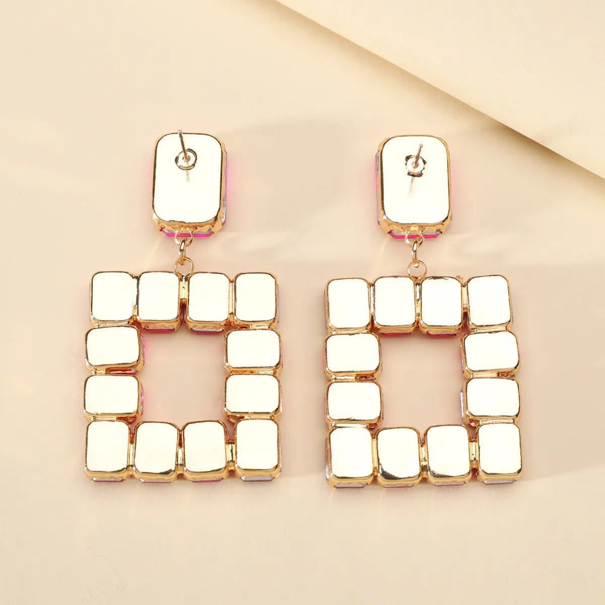 1 Pair Elegant Luxurious Square Inlay Copper Alloy Glass Drop Earrings