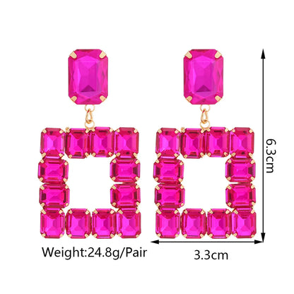 1 Pair Elegant Luxurious Square Inlay Copper Alloy Glass Drop Earrings