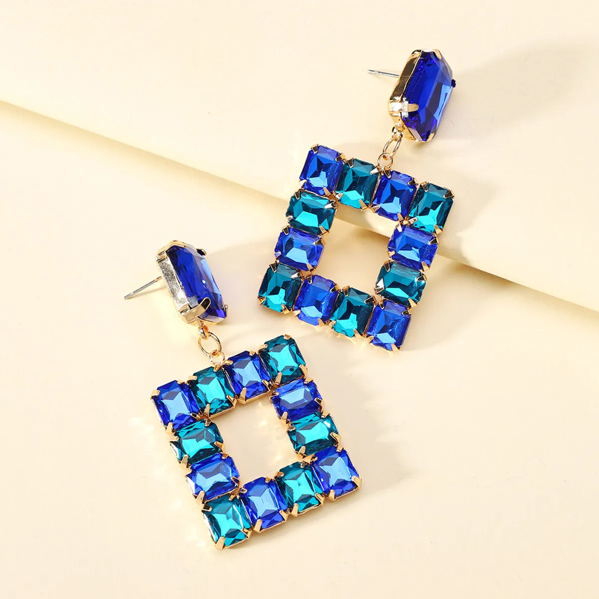 1 Pair Elegant Luxurious Square Inlay Copper Alloy Glass Drop Earrings