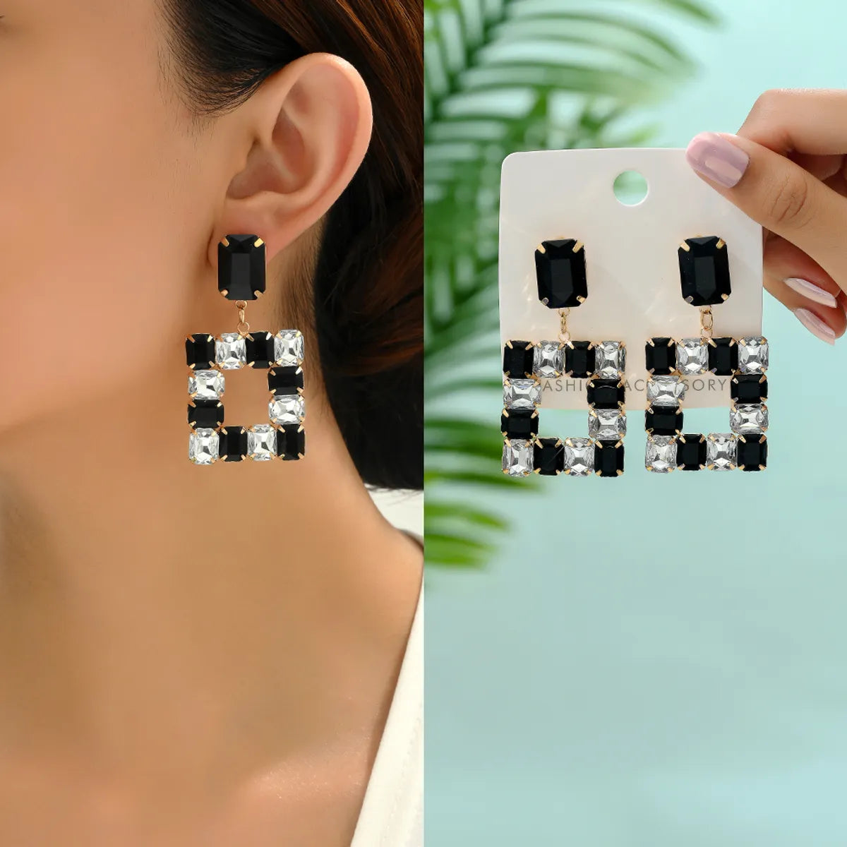 1 Pair Elegant Luxurious Square Inlay Copper Alloy Glass Drop Earrings