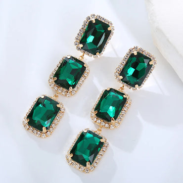 1 Pair Elegant Luxurious Square Plating Inlay Rhinestone Rhinestones Gold Plated Drop Earrings