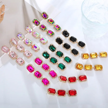 1 Pair Elegant Luxurious Square Plating Inlay Rhinestone Rhinestones Gold Plated Drop Earrings