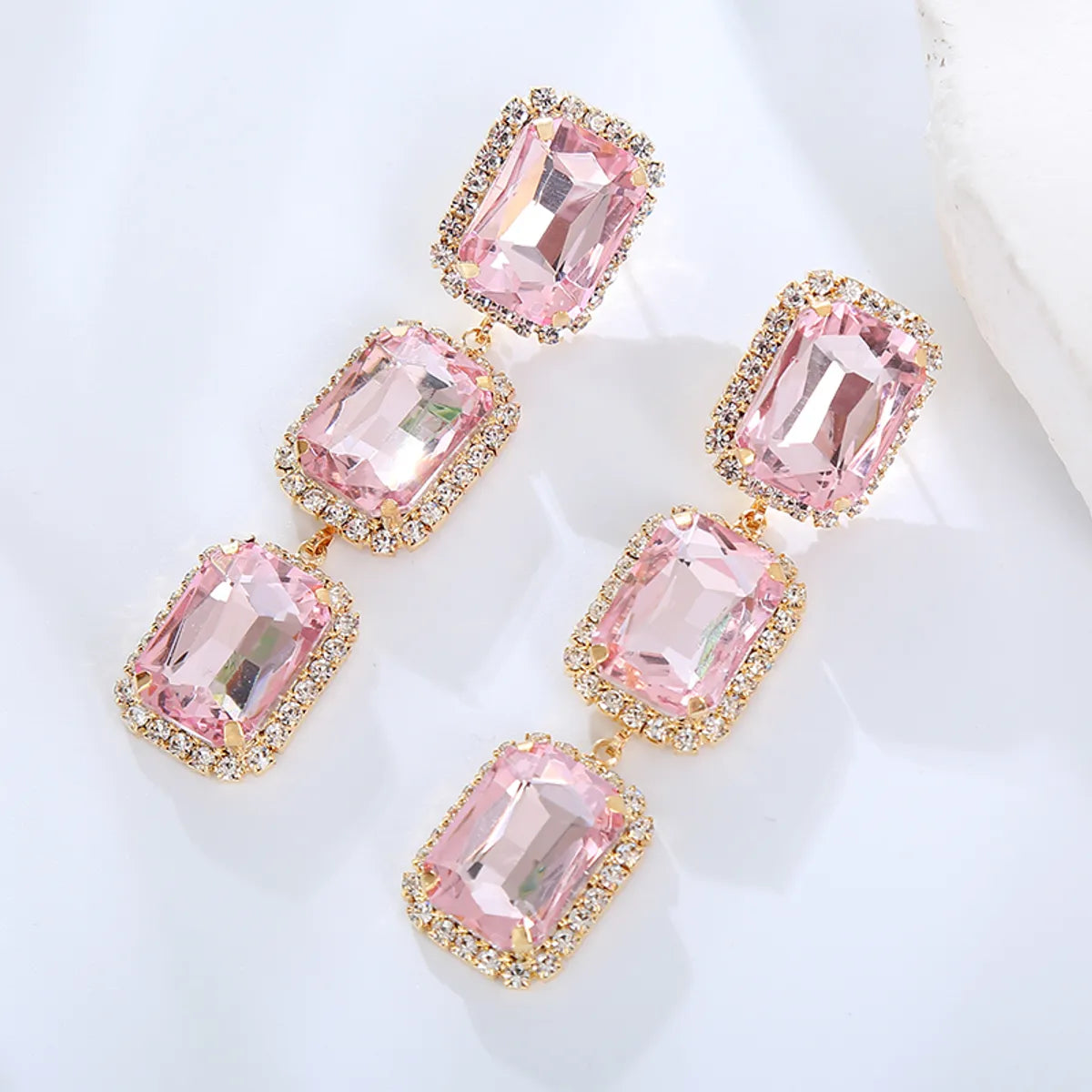 1 Pair Elegant Luxurious Square Plating Inlay Rhinestone Rhinestones Gold Plated Drop Earrings