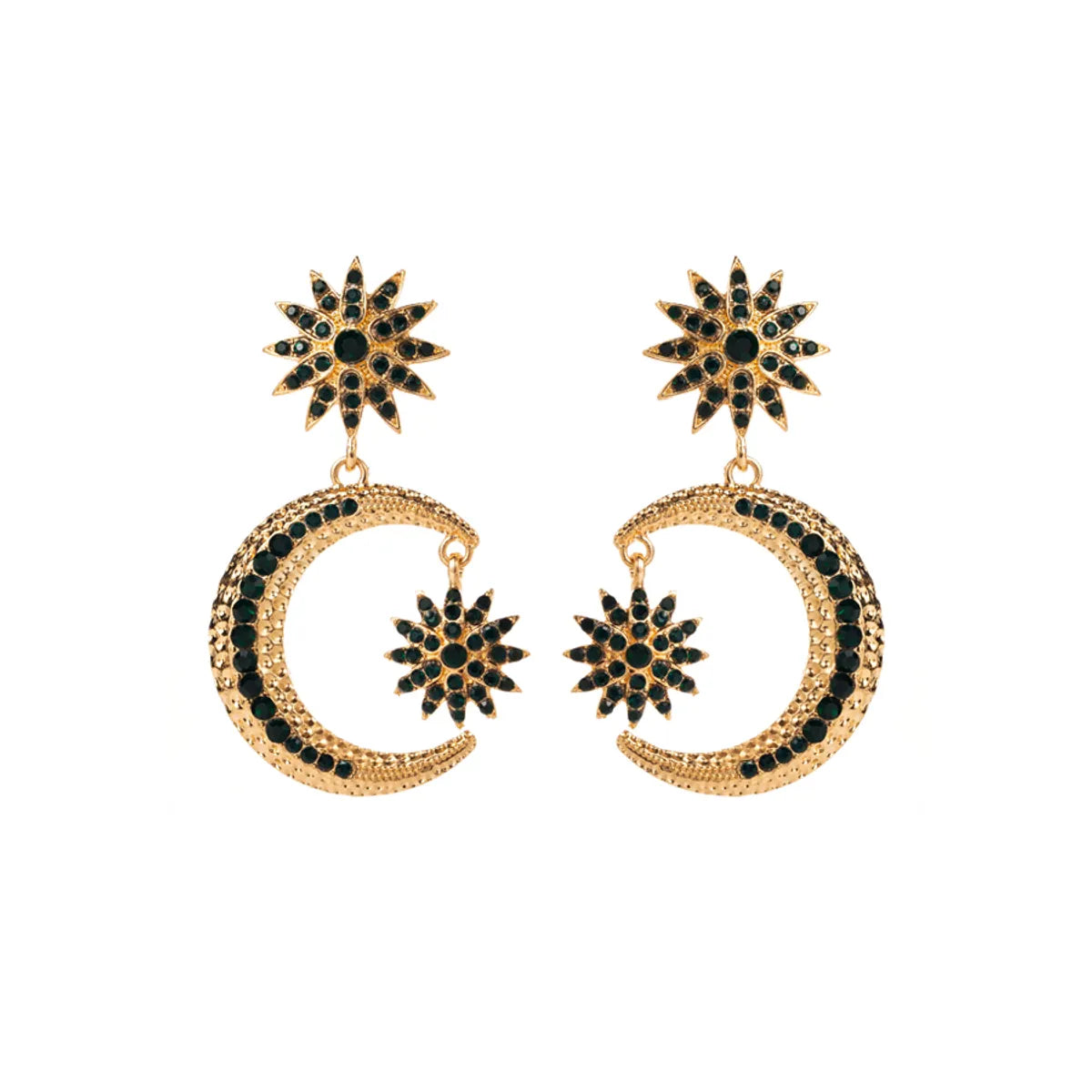 1 Pair Elegant Luxurious Star Moon Plating Inlay Alloy Rhinestones Gold Plated Drop Earrings