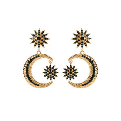 1 Pair Elegant Luxurious Star Moon Plating Inlay Alloy Rhinestones Gold Plated Drop Earrings