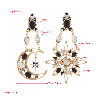 1 Pair Elegant Luxurious Sun Moon Plating Inlay Alloy Artificial Pearls Resin Rhinestones Gold Plated Drop Earrings