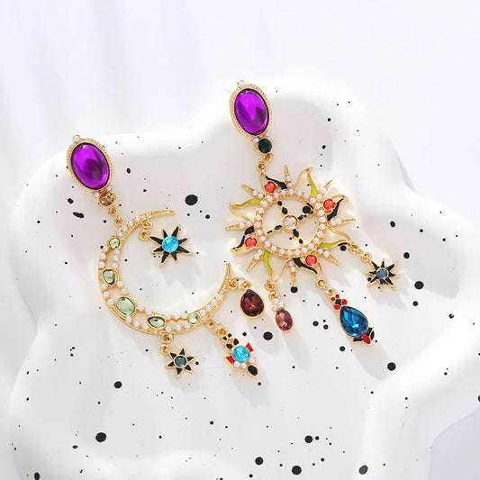 1 Pair Elegant Luxurious Sun Moon Plating Inlay Alloy Artificial Pearls Resin Rhinestones Gold Plated Drop Earrings