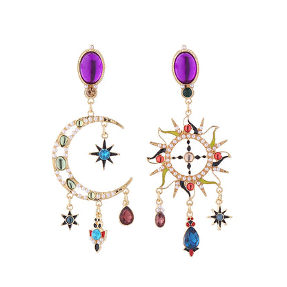 1 Pair Elegant Luxurious Sun Moon Plating Inlay Alloy Artificial Pearls Resin Rhinestones Gold Plated Drop Earrings