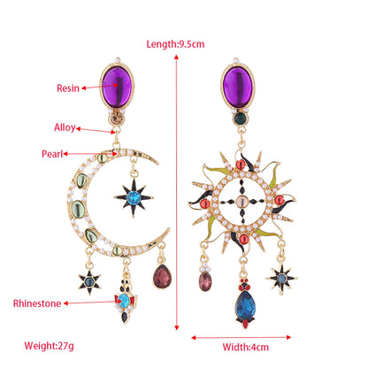 1 Pair Elegant Luxurious Sun Moon Plating Inlay Alloy Artificial Pearls Resin Rhinestones Gold Plated Drop Earrings