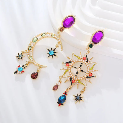 1 Pair Elegant Luxurious Sun Moon Plating Inlay Alloy Artificial Pearls Resin Rhinestones Gold Plated Drop Earrings