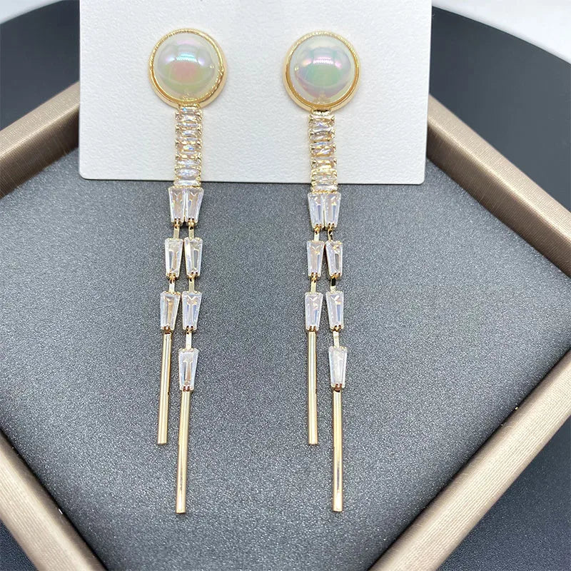 1 Pair Elegant Luxurious Tassel Heart Shape Inlay Copper Alloy Pearl Zircon Drop Earrings