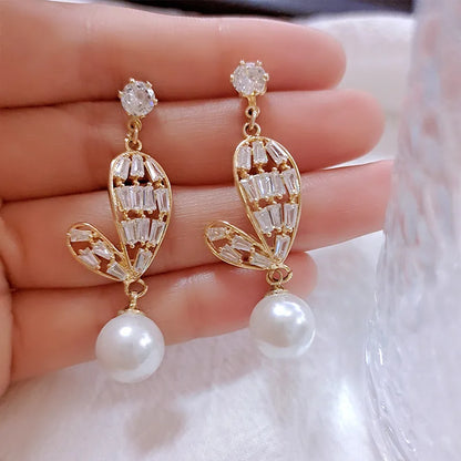 1 Pair Elegant Luxurious Tassel Heart Shape Inlay Copper Alloy Pearl Zircon Drop Earrings