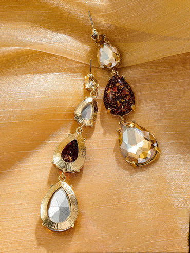 1 Pair Elegant Luxurious Water Droplets Inlay Alloy Rhinestones Gold Plated Drop Earrings