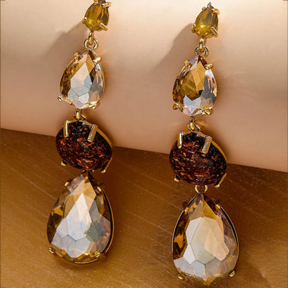 1 Pair Elegant Luxurious Water Droplets Inlay Alloy Rhinestones Gold Plated Drop Earrings