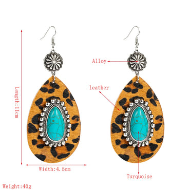 1 Pair Elegant Luxurious Water Droplets Leopard Plating Inlay Alloy Turquoise Gold Plated Drop Earrings