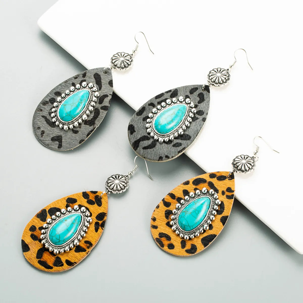 1 Pair Elegant Luxurious Water Droplets Leopard Plating Inlay Alloy Turquoise Gold Plated Drop Earrings