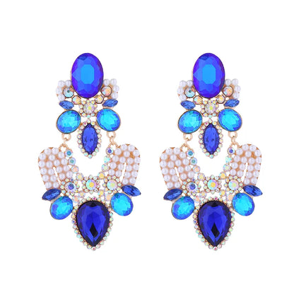 1 Pair Elegant Luxurious Water Droplets Plating Inlay Alloy Rhinestones Pearl Gold Plated Drop Earrings