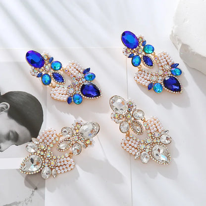 1 Pair Elegant Luxurious Water Droplets Plating Inlay Alloy Rhinestones Pearl Gold Plated Drop Earrings