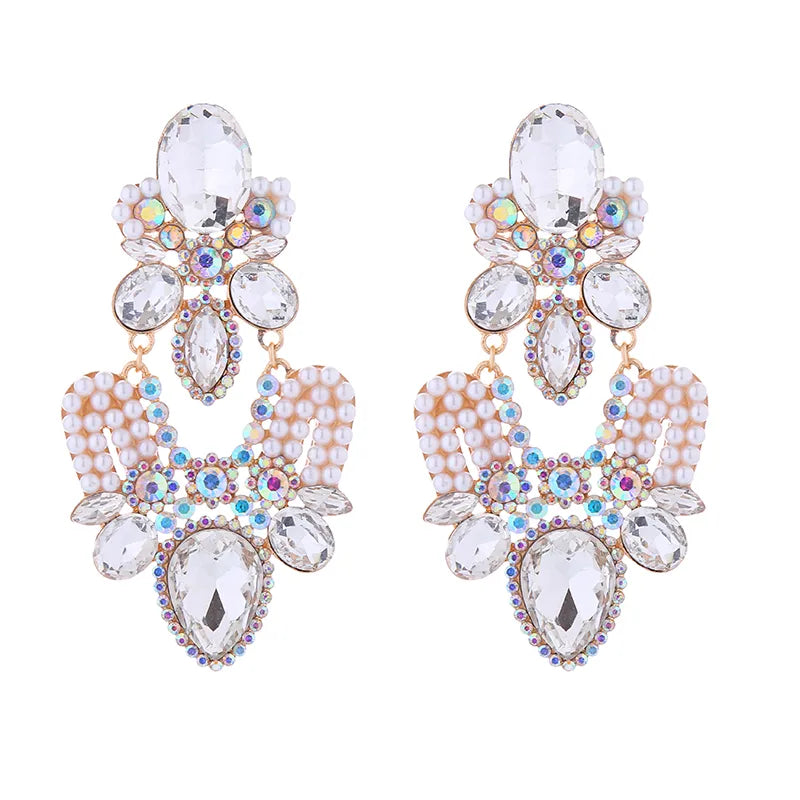 1 Pair Elegant Luxurious Water Droplets Plating Inlay Alloy Rhinestones Pearl Gold Plated Drop Earrings