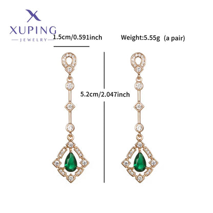 1 Pair Elegant Luxurious XUPING Geometric Inlay Copper Artificial Gemstones 18K Gold Plated Drop Earrings