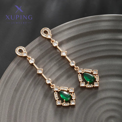 1 Pair Elegant Luxurious XUPING Geometric Inlay Copper Artificial Gemstones 18K Gold Plated Drop Earrings