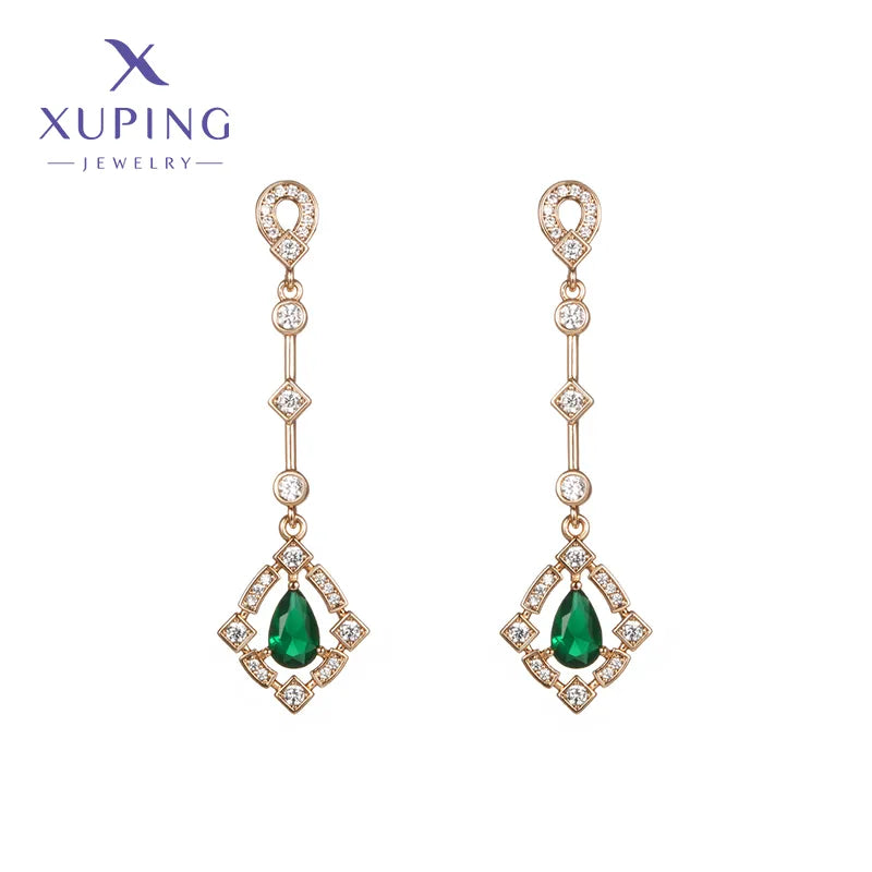 1 Pair Elegant Luxurious XUPING Geometric Inlay Copper Artificial Gemstones 18K Gold Plated Drop Earrings