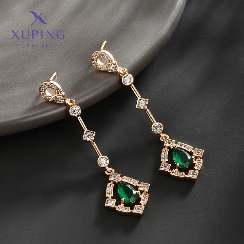 1 Pair Elegant Luxurious XUPING Geometric Inlay Copper Artificial Gemstones 18K Gold Plated Drop Earrings