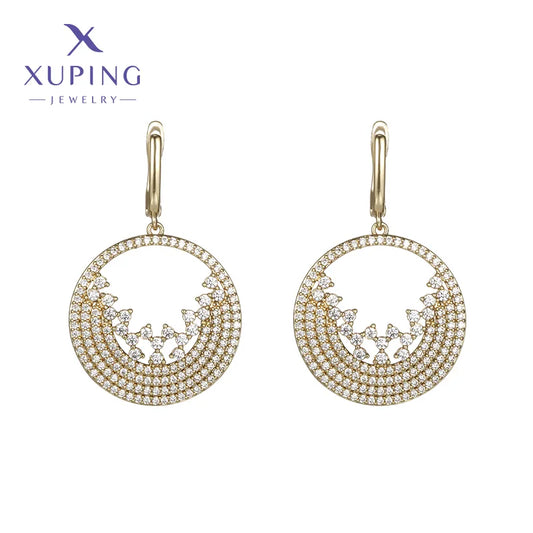 1 Pair Elegant Luxurious XUPING Round Plating Copper 18K Gold Plated Drop Earrings