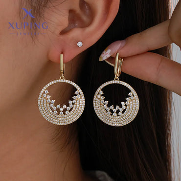 1 Pair Elegant Luxurious XUPING Round Plating Copper 18K Gold Plated Drop Earrings