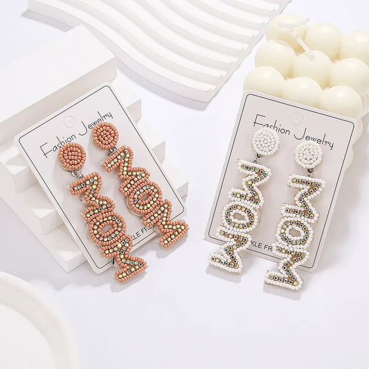 1 Pair Elegant MAMA Classic Style Letter Handmade Inlay Beaded Rhinestones Drop Earrings