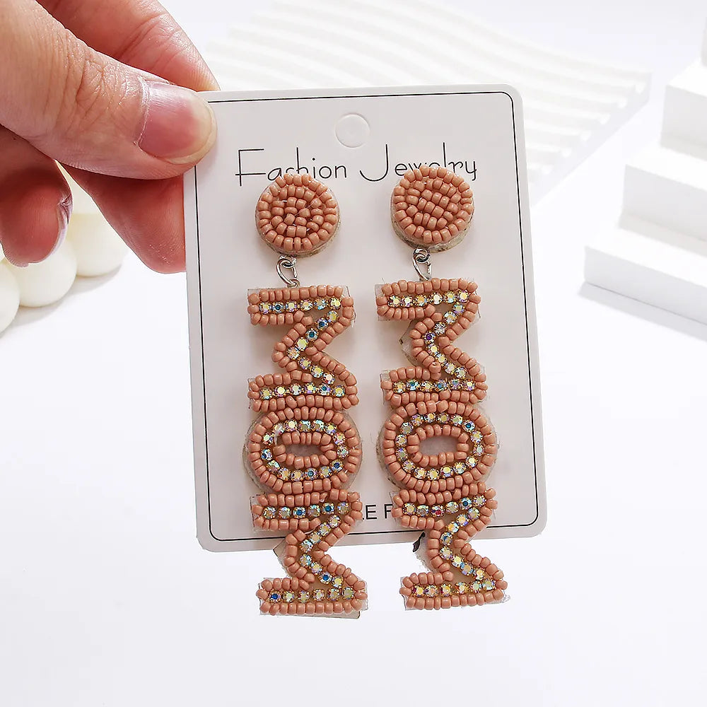 1 Pair Elegant MAMA Classic Style Letter Handmade Inlay Beaded Rhinestones Drop Earrings