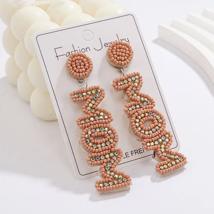 1 Pair Elegant MAMA Classic Style Letter Handmade Inlay Beaded Rhinestones Drop Earrings