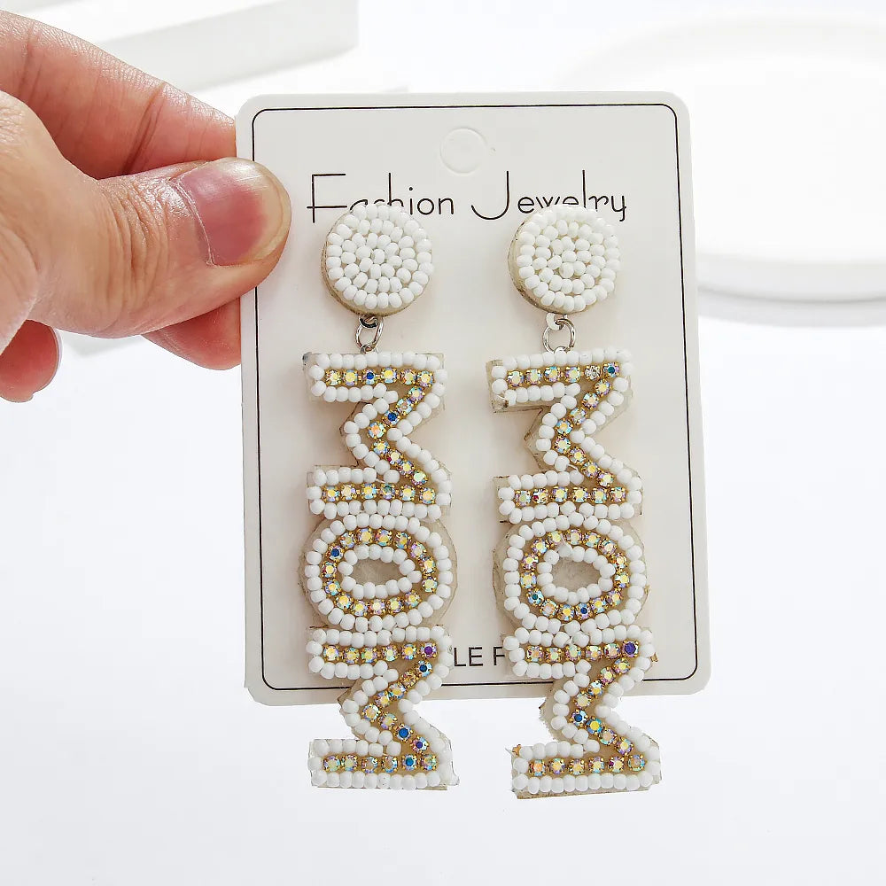 1 Pair Elegant MAMA Classic Style Letter Handmade Inlay Beaded Rhinestones Drop Earrings