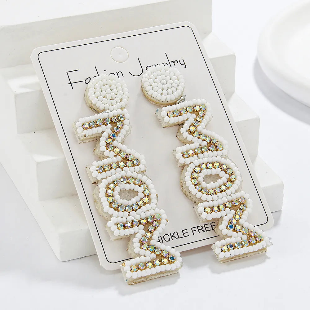 1 Pair Elegant MAMA Classic Style Letter Handmade Inlay Beaded Rhinestones Drop Earrings