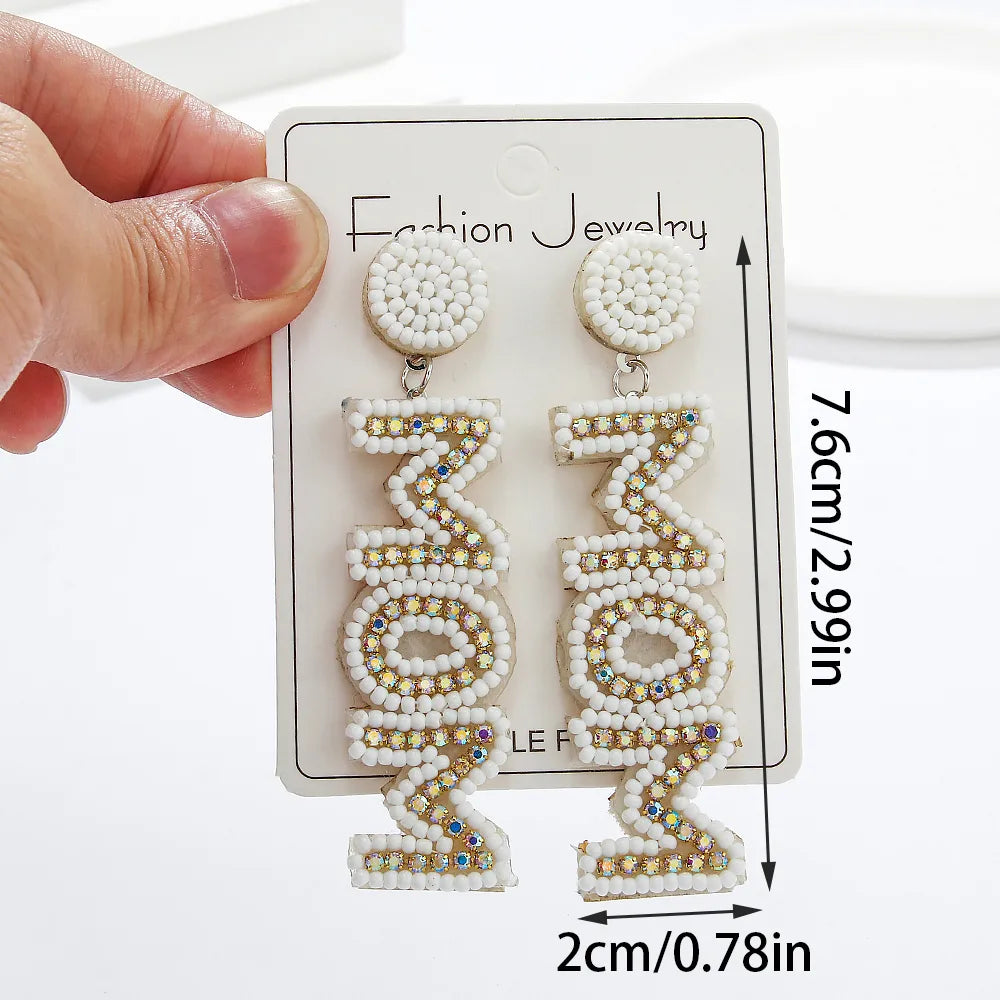 1 Pair Elegant MAMA Classic Style Letter Handmade Inlay Beaded Rhinestones Drop Earrings