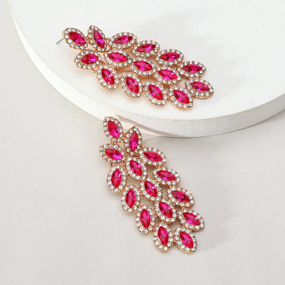 1 Pair Elegant Maple Leaf Plating Hollow Out Inlay Zinc Alloy Rhinestones Drop Earrings