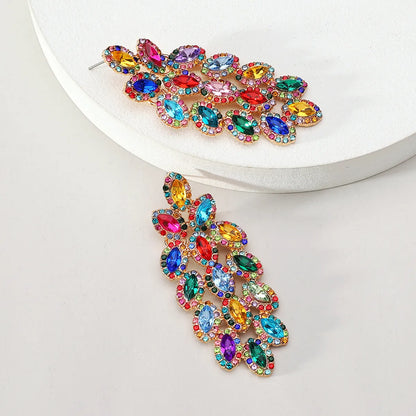 1 Pair Elegant Maple Leaf Plating Hollow Out Inlay Zinc Alloy Rhinestones Drop Earrings