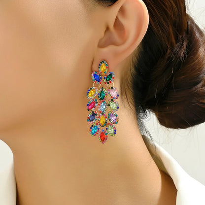 1 Pair Elegant Maple Leaf Plating Hollow Out Inlay Zinc Alloy Rhinestones Drop Earrings