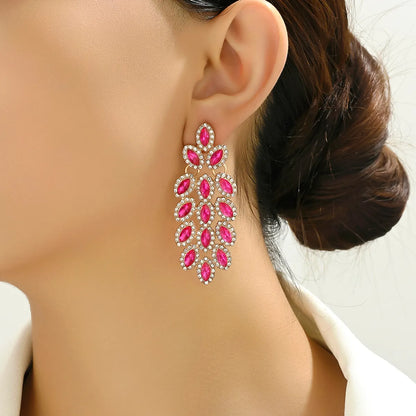 1 Pair Elegant Maple Leaf Plating Hollow Out Inlay Zinc Alloy Rhinestones Drop Earrings